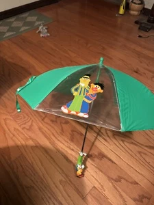 Vintage Rare Henson Bert & Ernie Green Clear Umbrella Sesame Street - Picture 1 of 7