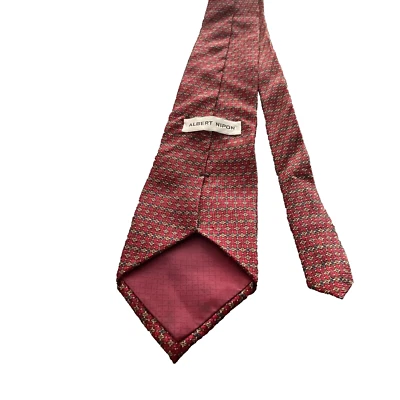 Vtg Albert Nipon Pure Silk Tie Made USA Red Geometric Mens Classic - Image 1 of 4
