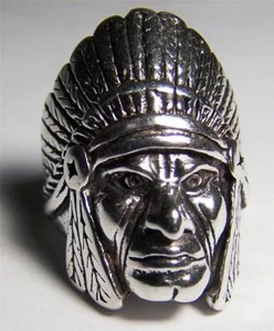 ANILLO DE LUJO INDIO JEFE CABEZA DE CICLISTA #BR45 HOMBRE MUJER joyería PLATA indios nuevo - Imagen 1 de 1