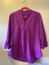 Braxton Ivy Shirt Top Blouse Med EUC Magenta Pink Purple 3/4 Sleeve V Neck