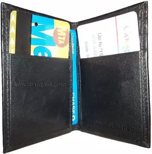 Tarjeta de visita de cuero delgado 6 tarjetas de crédito negro cuero genuino titular de la tarjeta de identificación - Imagen 1 de 12