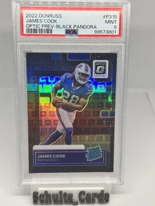 2022 Donruss Optic NERO PANDORA PRIZM /25 SSP PSA 9 James Cook Rated Rookie RC - Foto 1 di 3