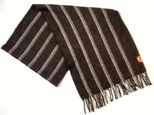Kuna Baby Alpaca Wool Chocolate Brown Winter Scarf Taupe Stripes Fringe Peru - Picture 1 of 2