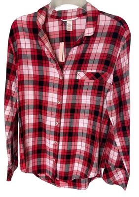 NOVO Pijama Victorias Secret PJ Top S Rosa Vermelho Preto Xadrez Botão Frontal Novo com etiquetas - Imagem 1 de 4