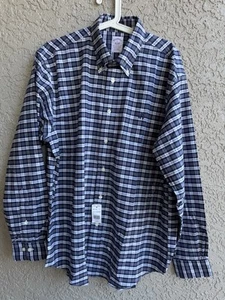 Brooks Brothers Herren Hemden Blau Kariert Kariert Langarm Logo Stretch Gr. L Neu mit Etikett - Bild 1 von 4