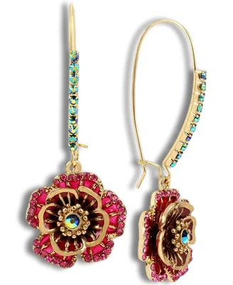 Betsey Johnson Rose Dangle Earring Iridescent Stones and Mixed Stone Accents - Image 1 of 4