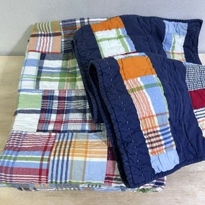 Pottery Barn Kids Madras Plaid TWIN Quilt Patchwork Reversible Cotton + 2 Shams - Picture 1 of 11