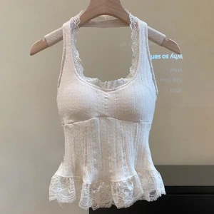 Daily Outfits Retro Lace Camisole Halter Neck Camisole Polyester Fabric - Picture 1 of 16