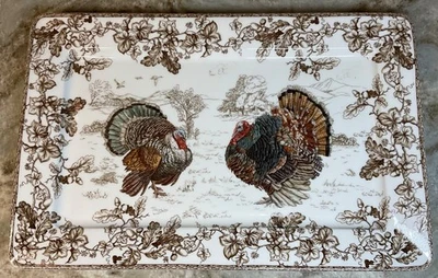 Williams Sonoma 10th Anniversary Plymouth Serving Platter Turkeys 16x10.5 In New - Image 1 of 4