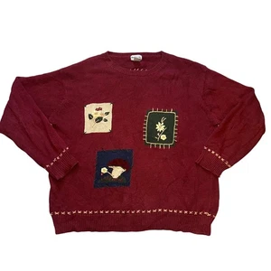 Vintage 90er BonWorth Pullover bestickt Pilze Blumen rot Damen L Woodland - Bild 1 von 12