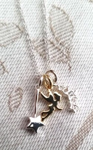 Disney Tinkerbell Two Tone Necklace With Wand And Stars Silver Pouch NIB - Picture 1 of 5