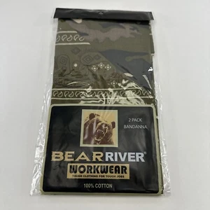 Bear River WorkWear 2 Pack Bandanna 100% Cotton Camo + Green Bandanas New Sealed - Picture 1 of 6