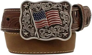 Nocona Western Boys Belt Youth Leather White Underlay Pierced Brown N4440344 - Picture 1 of 1