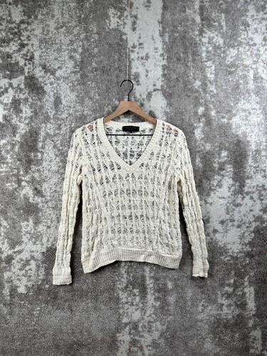OFF WHITE Maglione Rag & Bone Top piccolo donna avorio pizzo maglia aperta angora scollo V