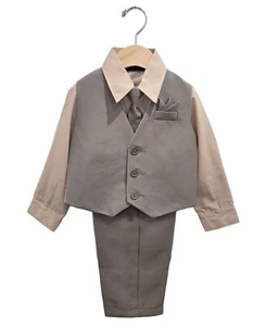 Kids Boys Formal Outfit Set Suit 4 Piece Shirt Vest Pants Tie Toddler Size 2T-14 - Picture 1 of 48