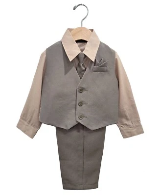 Kids Boys Formal Outfit Set Suit 4 Piece Shirt Vest Pants Tie Toddler Size 2T-14 - Image 1 of 2