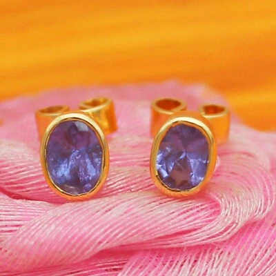 Pendientes de tanzanita de oro de 14k hechos a mano joyas de piedras preciosas joyas de oro macizo Foto 1 de 4