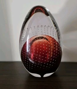 Massive Hand Blown "Red Devil's Moon" Paperweight w/Controlled Bubbles Signed - Picture 1 of 11