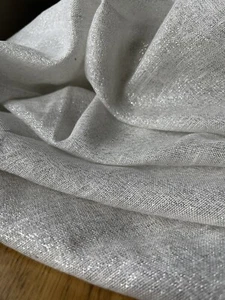 Rustic Summer Linen Fabric - White with Silver Metallic Thread - Piece 1.3m x 1m - Picture 1 of 12