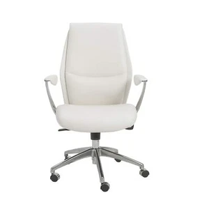 White and Silver Adjustable Swivel Faux Leather Rolling Executive Office Chair - Picture 1 of 6