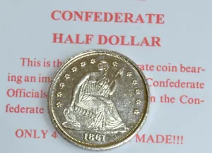 Amerikanischer Bürgerkrieg Replik Konföderierte halbe Dollar Münze Set auf Informationskarte - Bild 1 von 3