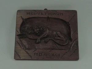 Antique 19th C. Swiss Carved Wood Relief Panel of the Lion of Lucerne Monument S - Picture 1 of 6
