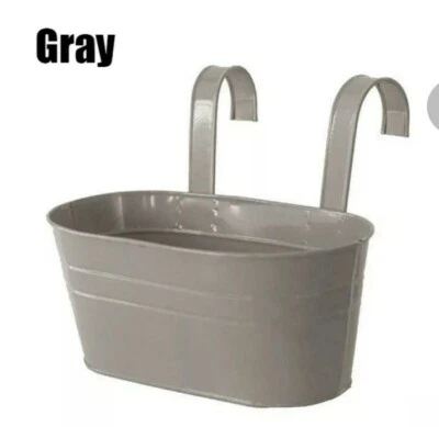 2 Large Hanging 36cm Planter Pot Metal Grey Garden Balcony Railing Flower Set - Image 1 of 4