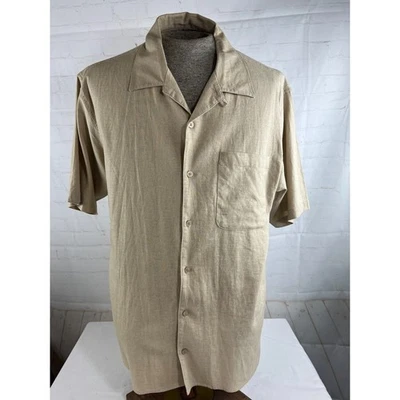 Men’s Domani Platinum Casual Button Down Shirt Size XL Tan/Beige Short Sleeve - Image 1 of 4