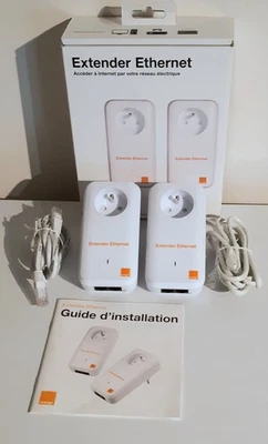 2 Adaptateur CPL Extender ETHERNET Orange + 2 cables - Photo 1/2