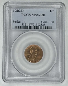1986 D Lincoln Memorial Cent PCGS MS 67 RD #21392528 - Picture 1 of 2