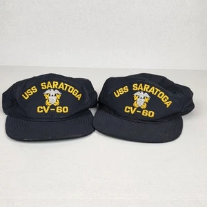 Vintage US Navy Mütze Herren blau Paar 2 USS Saratoga CV-60 Snapback Caps - Bild 1 von 11