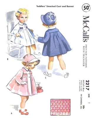 McCall's 2217 Pattern SMOCKED Coat Hat Bonnet GIRL TODDLER - Image 1 of 4