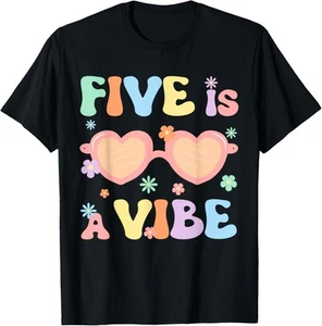 Five Is A Vibe 5 Year Old Boys Girls 5th Birthday Groovy T-Shirt Hoodie - Picture 1 of 14