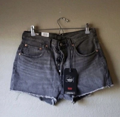 New Levi's Shorts 501 Black High Rise Button Fly Cut Off Frayed Hem Shorts Sz 30 - Image 1 of 4