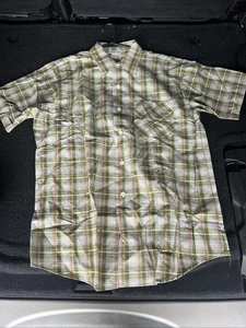 VTG 60s Sears Perma Prest Short Sleeve Button Down Plaid Shirt Men's L 50/50 Bld - Picture 1 of 9