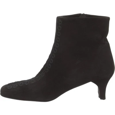 Salvatore Ferragamo Black Suede Square toe Boots with Embroidery Sz 9 - Image 1 of 4