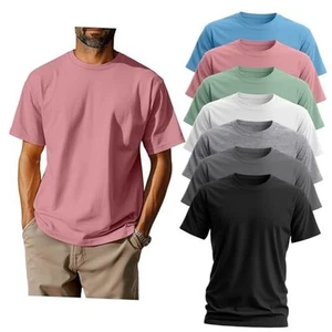 7 Pack Men's Big and Tall Shirts Summer Cotton Short Sleeve Tee Crew Neck - Picture 1 of 8