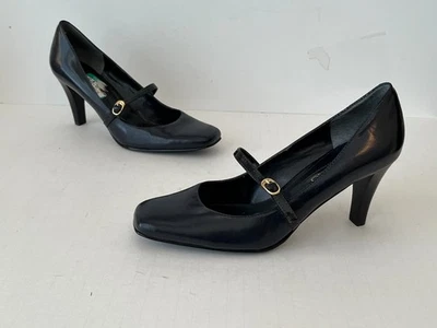 Zapatos de salón Bandolino Mary Jane de tacón alto de cuero negro ~ para mujer talla 8M ~ usados en excelente estado Foto 1 de 4