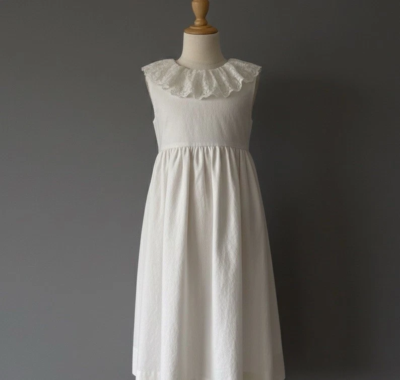 Vestido Bailey Niños Niña Talla 6 Lino Algodón Boda Flor Niña Vacaciones Campesino De Colección Foto 1 de 4