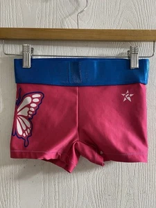 Rebel Cheer Athletic Blue Pink Butterfly Shorts Girls Sz Youth Medium - Picture 1 of 3