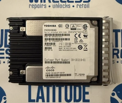 Toshiba PX05SVB080 800GB 12G SAS SFF SSD 16-101216-01 UCS-SD800G123X-EP + TRAY - Image 1 of 3