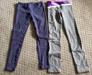 2 pair Ivivva Lululemon Athletica Girls Sz 8 Leggings purple gray EUC - Picture 1 of 4