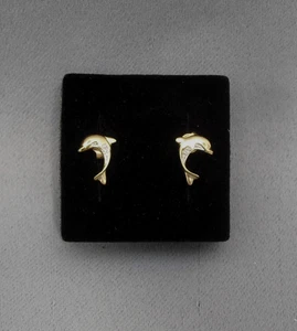 Vintage Ohrstecker 9 Karat Gold springender Delfin mit klaren Steinen - Bild 1 von 11