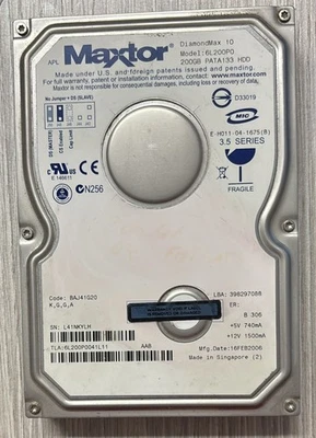 Hard Disk Maxtor 200GB PATA 3.5" 6L200P0 usato, in ottime condizioni - Immagine 1 di 2