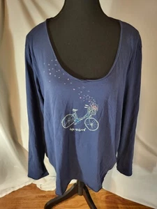 Life Is Good Size XL Smooth Tee Navy Blue Bicycle Cotton L/S Shirt - Picture 1 of 5