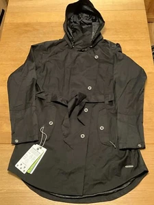 New! ExOfficio Black Women's Tempestra Rain Trench Coat Large Hooded Waterproof - Picture 1 of 12