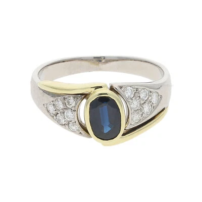 Ring 585/000 (14 Karat) Weiß- & Gelbgold mit Saphir & Brillanten getragen 253209 - Bild 1 von 3