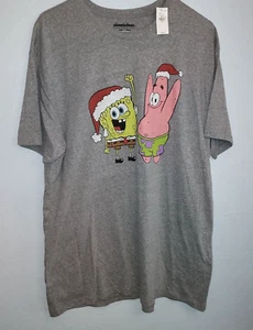 SpongeBob & Patrick Christmas Santa Unisex Gray T-Shirt Old Navy XXL 2XL NEW NWT - Picture 1 of 4