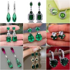 Fashion   Silver Emerald Stud Drop Earrings Women Wedding Party Jewelry Gifts