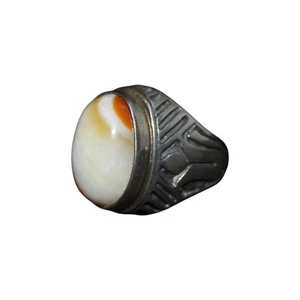 Vintage Handarbeit 925 Silber Ring - weiß orange Achat Stein, einzigartiges Design - Bild 1 von 17